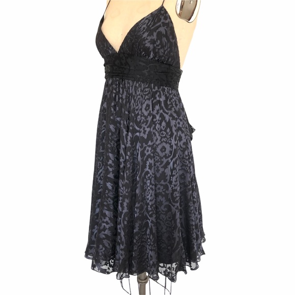 Milly of New York Black Grey Burnout Spaghetti Strap Babydoll Dress 90s Y2K Sz 4 - Picture 2 of 13